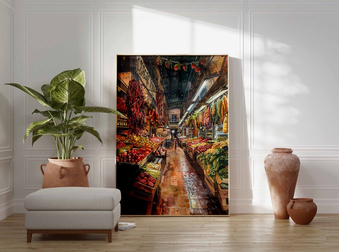 Vintage Food Market Hall Hanging Peppers Produce Painting Art Poster - Image 3
