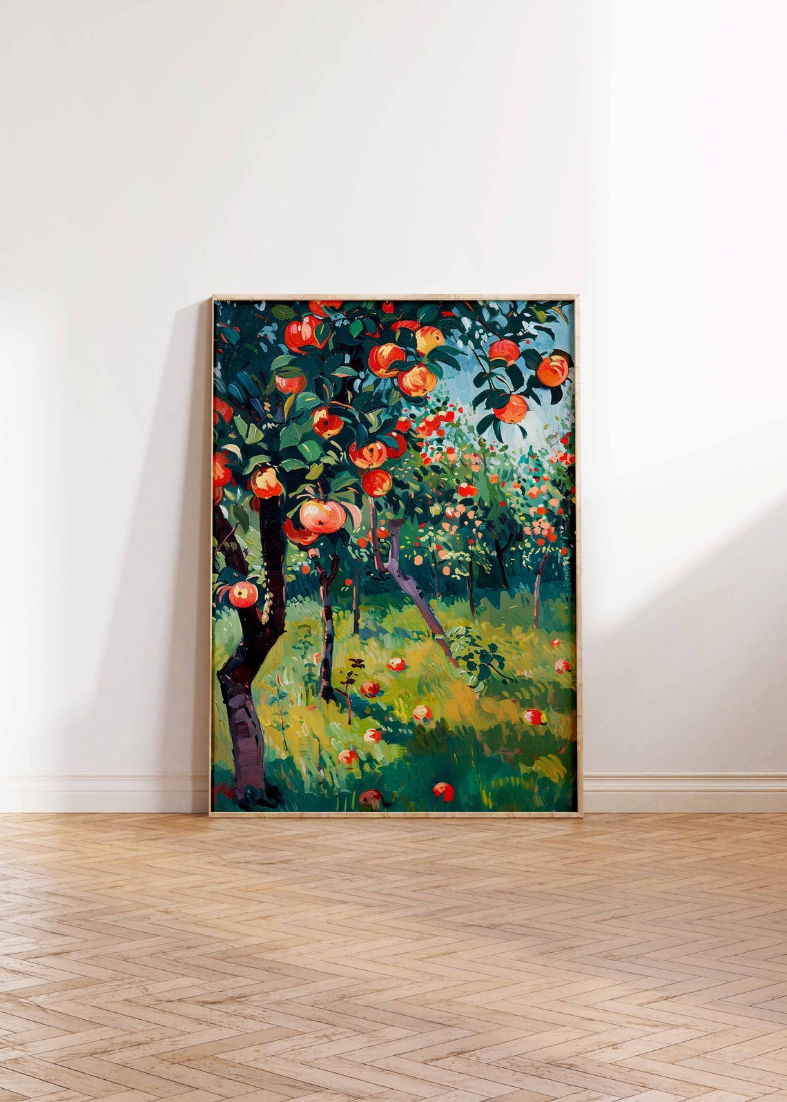 Red Apple Orchard with Fallen Fruit Harvest Impressionist Poster - Image 2
