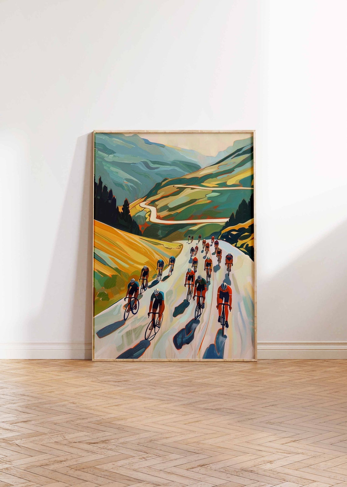 Cycling Peloton Speeding Through Golden Valley Mountain Road Poster - Image 2