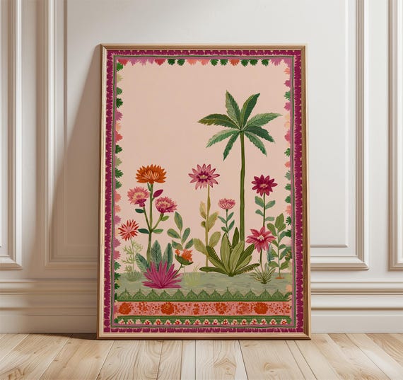 Tropical Garden Print Retro Botanical Wall Art Vintage Floral Poster Mid Century Home Decor Palm Tree