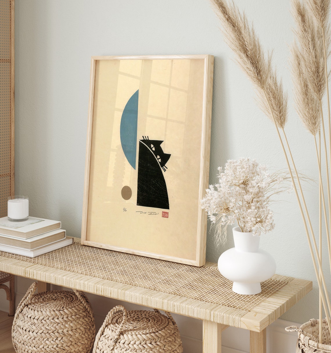 Japanese Cat Black Cat Animal Art Print - Image 2