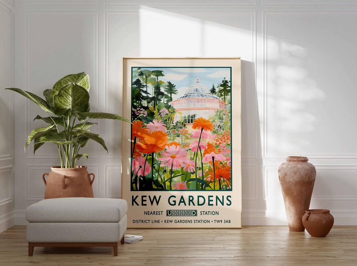 Kew Gardens London Underground Style Botanical Flower Travel Poster - Image 3