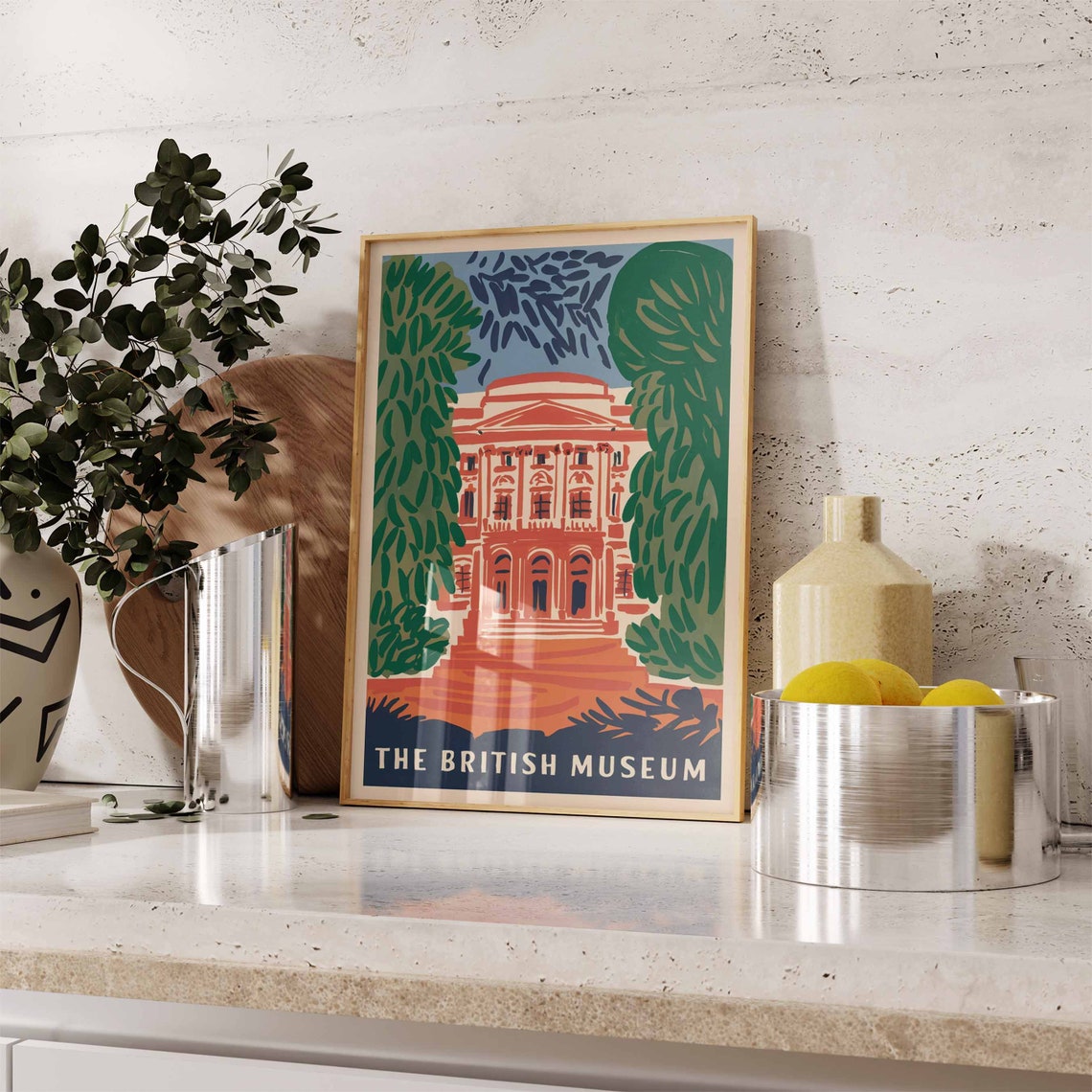 The British Museum London Stylized Landmark Travel Art Poster - Image 2
