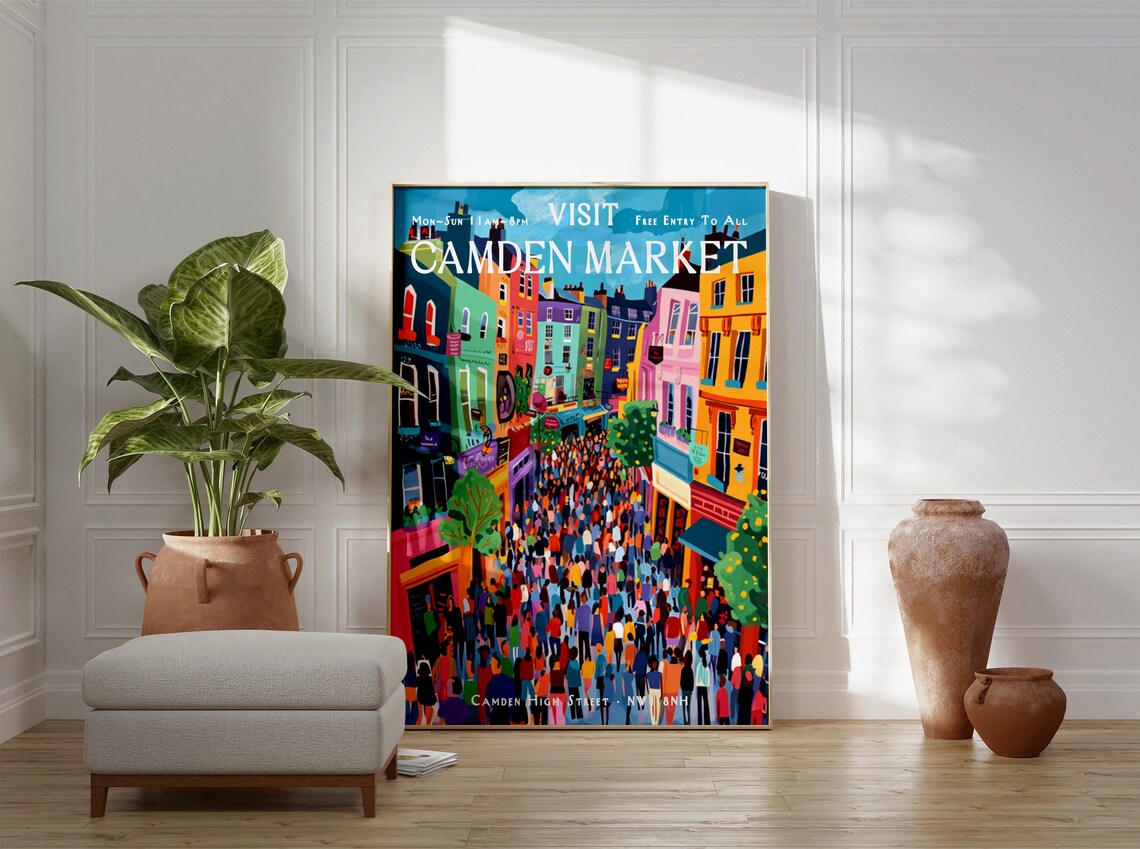 Visit Camden Market Colorful High Street London Tourism Poster - Image 2