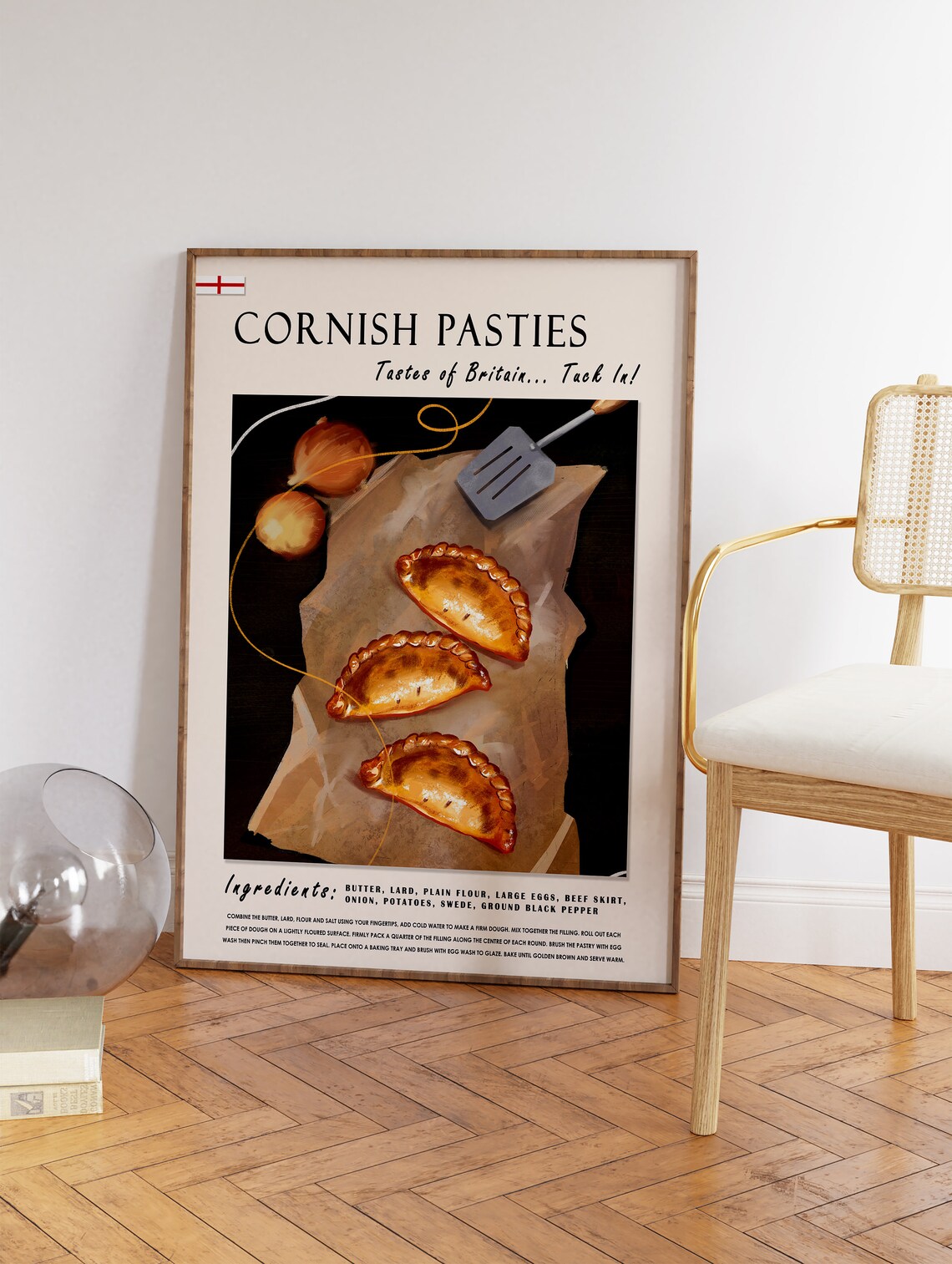 Cornish Pasty Retro Food Poster, Kitchen Art Print - Image 3