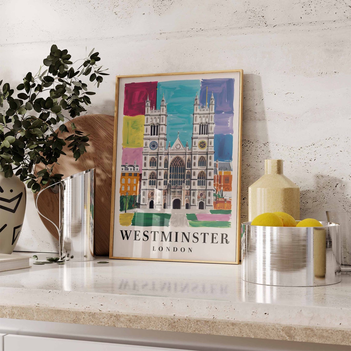 Westminster Abbey London Twin Towers Colorful Pop Art Style Poster - Image 2