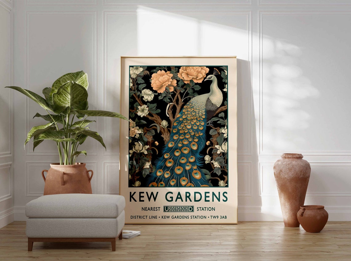 Kew Gardens London Single Peacock Blossoms Underground Station Poster - Image 3