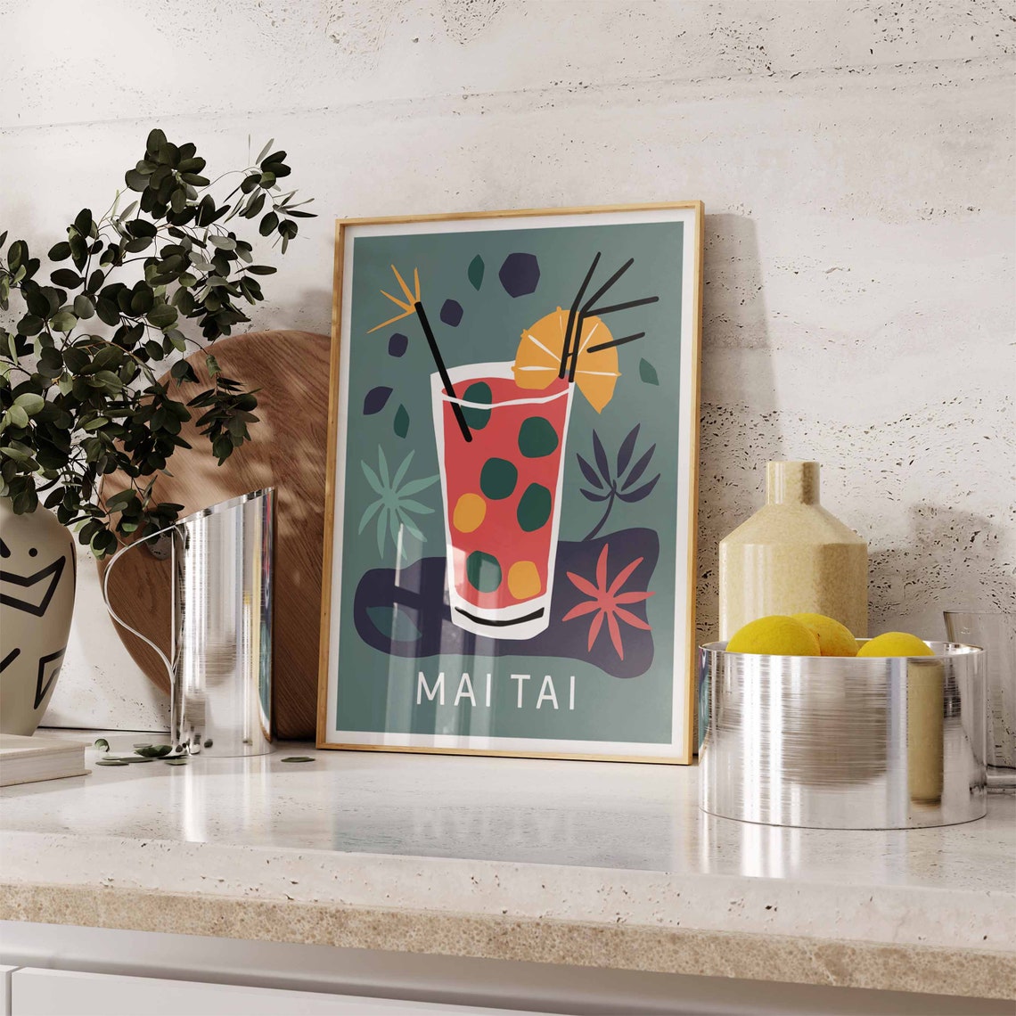 Mai Tai Spotted Red Glass Starfish Retro Tropical Bar Poster - Image 2