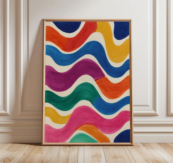 Colorful Abstract Wave Poster Modern Minimalist Wall Art Print Vibrant Geometric Home Decor Mid Century Pop Inspired Artwork