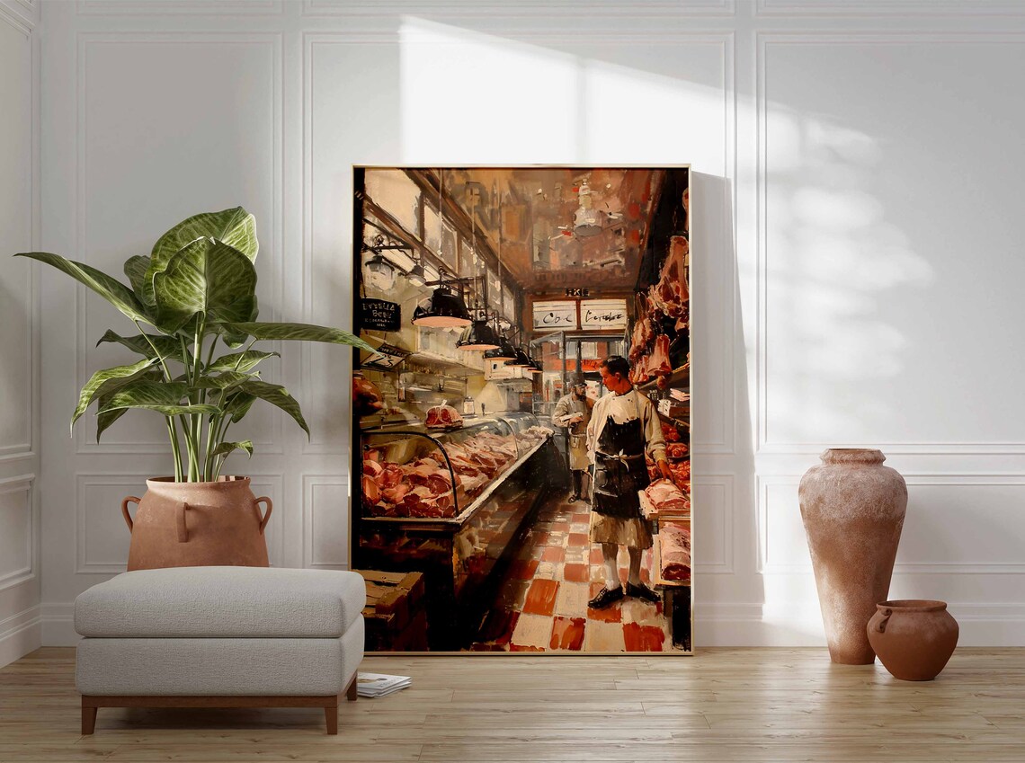 Traditional Butchers Shop Counter Checkered Floor Retro Art Print - Image 2