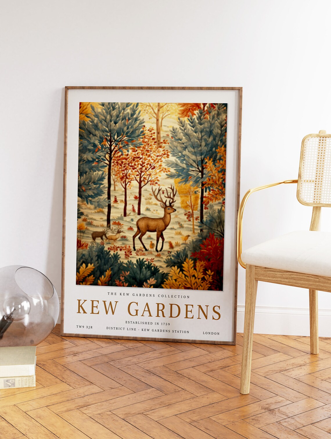 Kew Gardens Autumn Deer Forest Vintage Travel Botanical Poster - Image 2