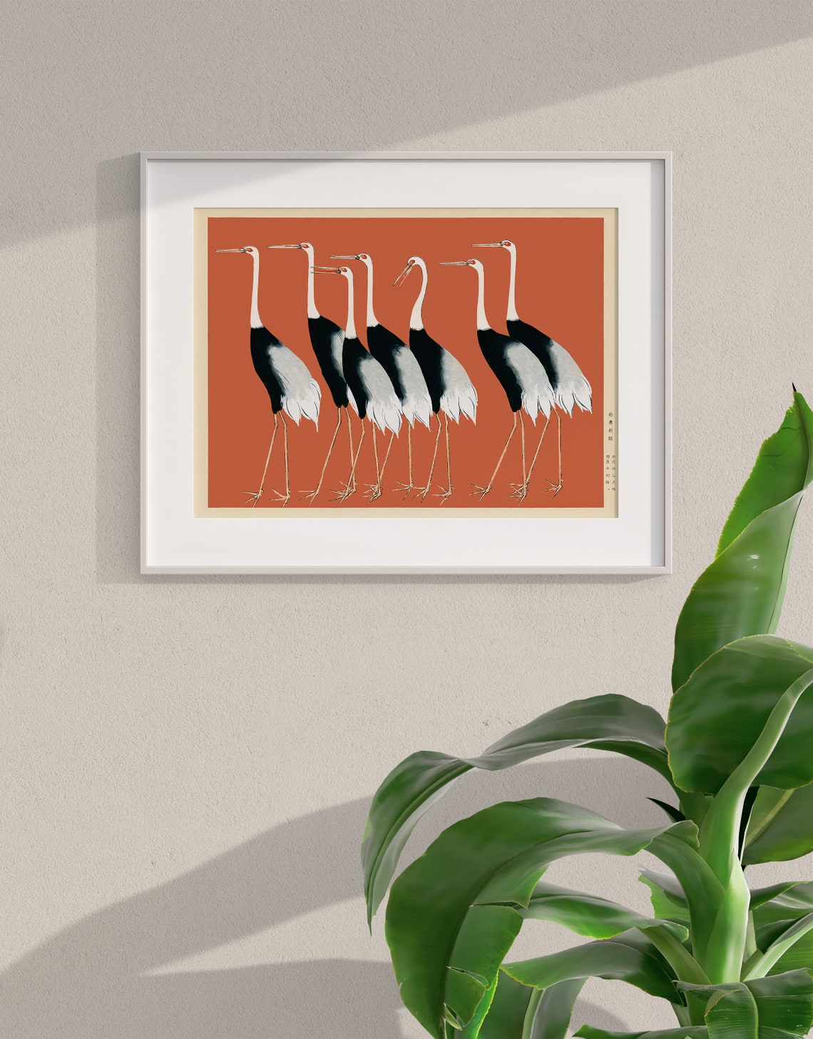 Ogata Korin Eight Red Crowned Cranes On Vermilion Art Poster - Image 3