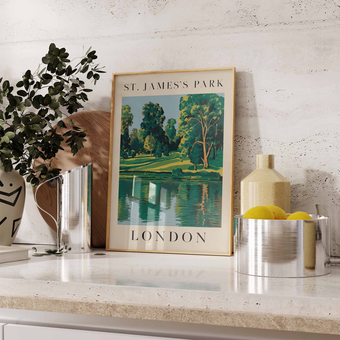 St Jamess Park Lake Reflection London Green Trees Art Poster - Image 3