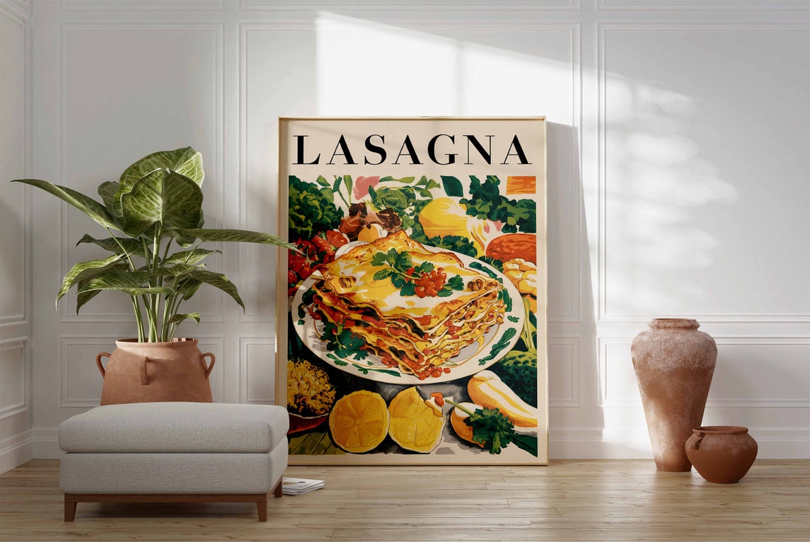 Lasagna Slice Fresh Tomatoes Herbs Lemon Italian Kitchen Art Poster - Image 3