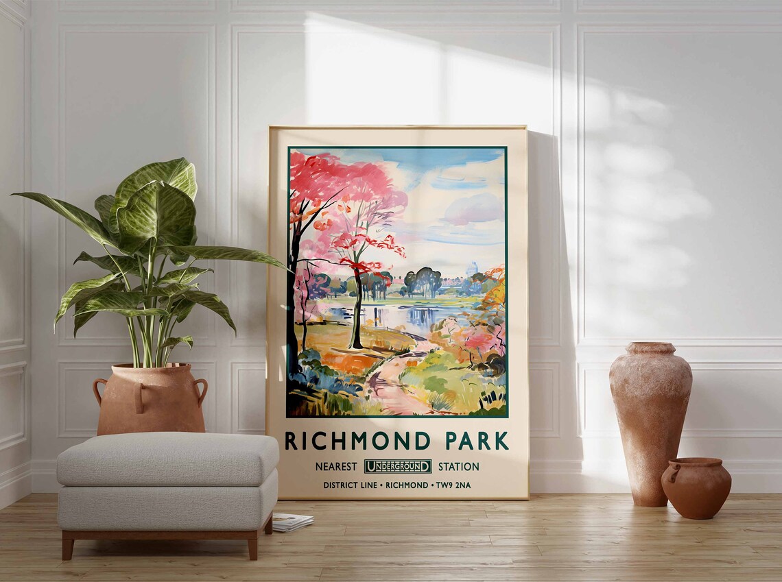 Richmond Park London Vintage Travel Underground Railway Poster - Image 3