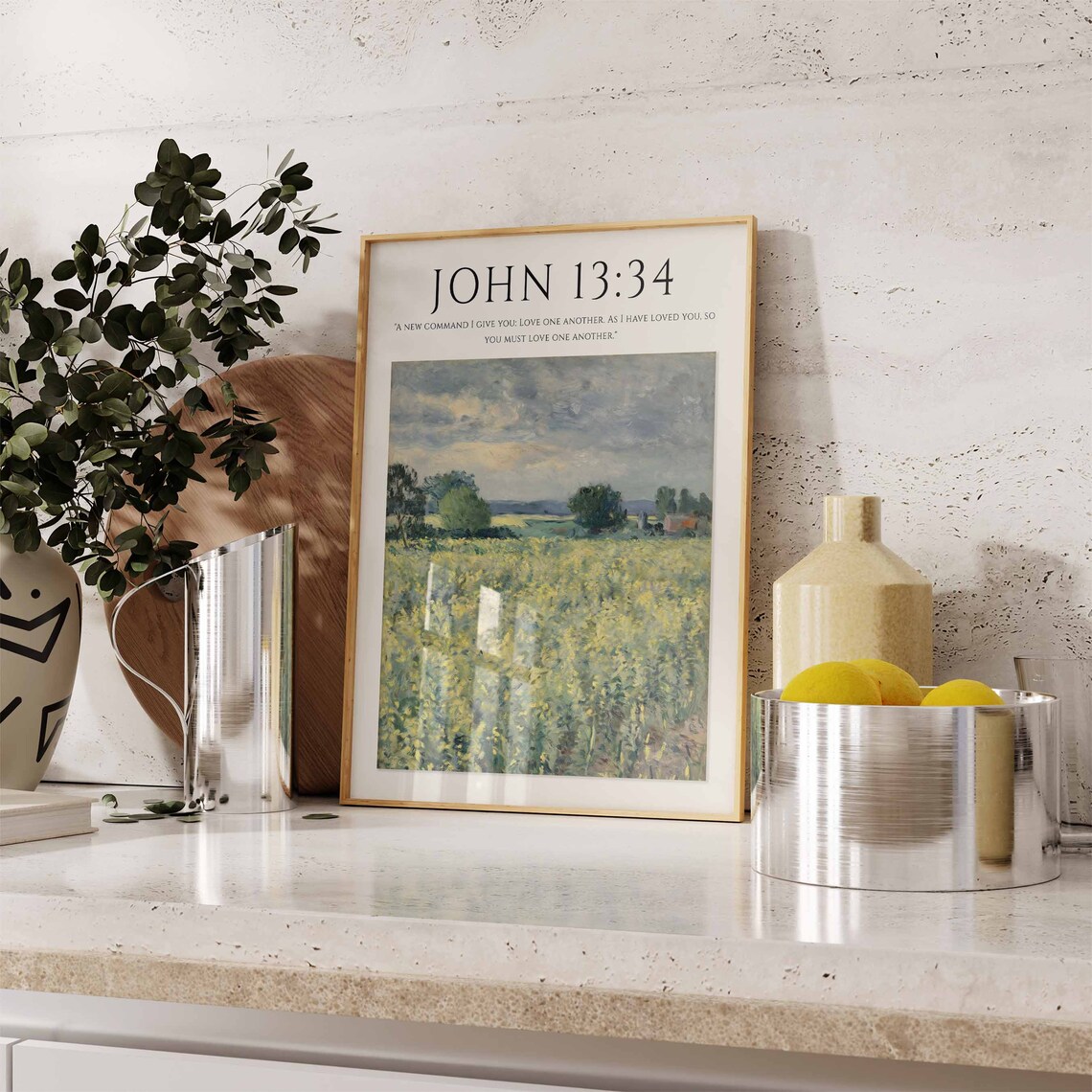 John 13:34 Bible Verse Golden Flower Field Monet Style Christian Art Poster - Image 3