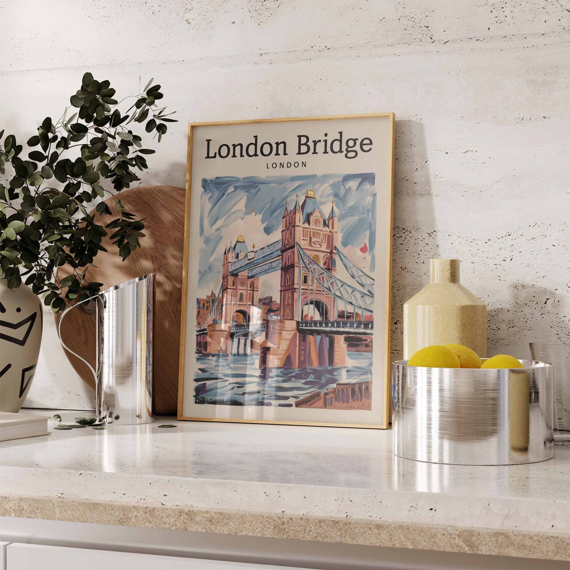 London Bridge Painterly Sunset Skyline Retro Travel Decor Poster - Image 2