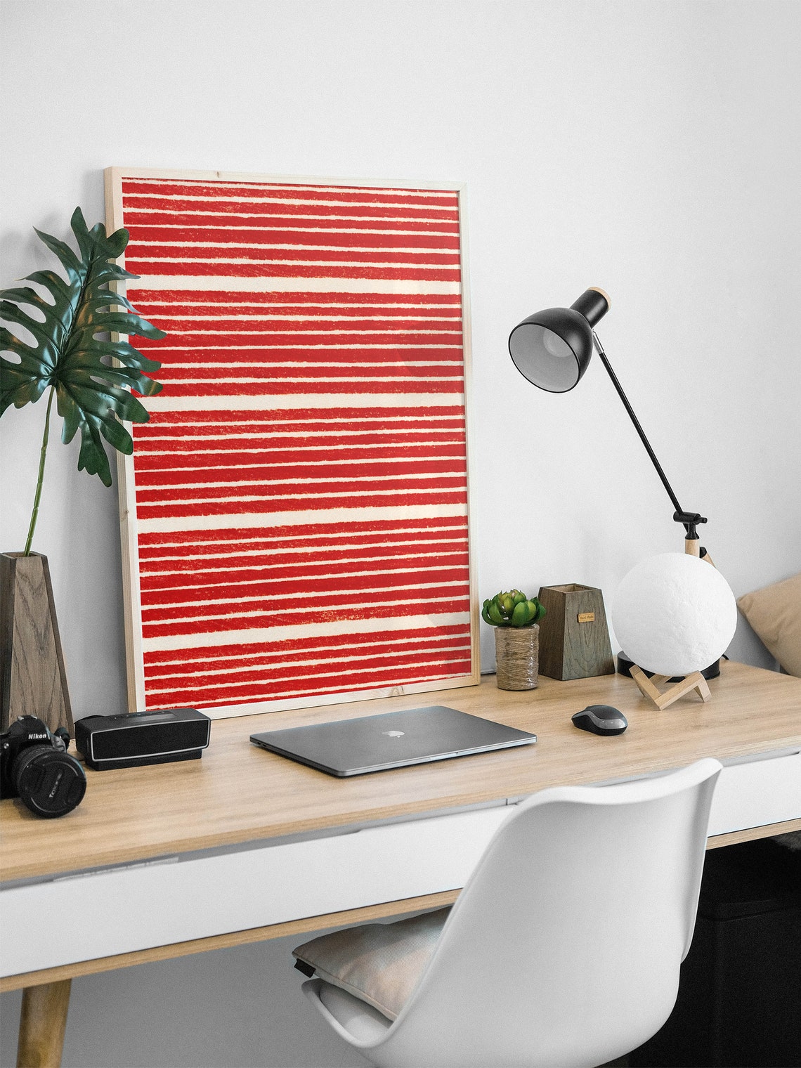 Red Stripes Abstract Textile Pattern Modern Minimalist Poster Art - Image 3
