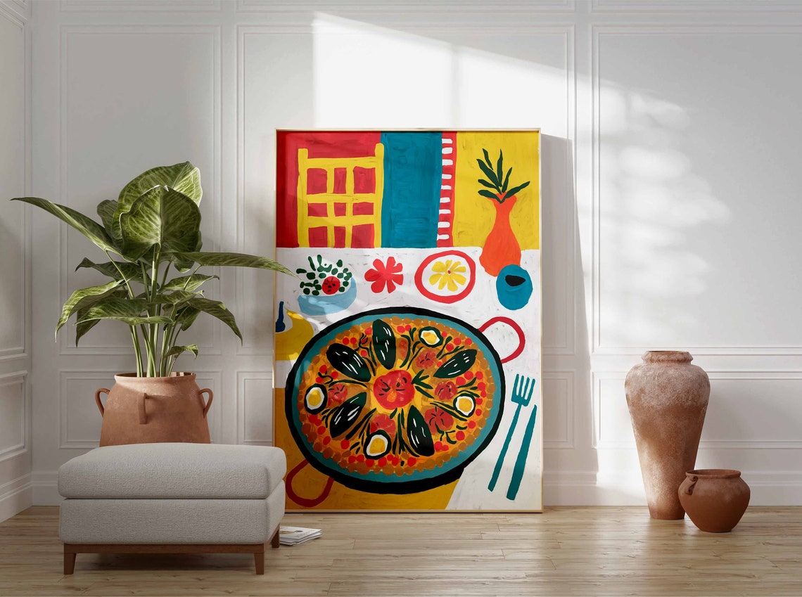 Spanish Paella Seafood Pan Folk Art Kitchen Wall Decor Poster - Image 3