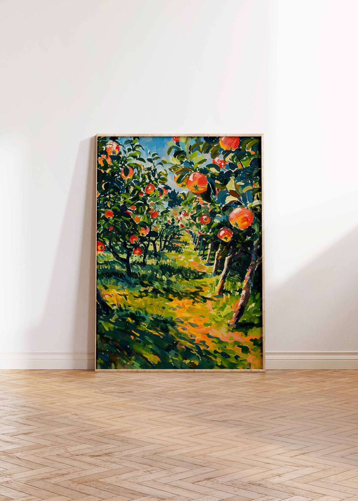 Sunlit Apple Orchard Path Dappled Light Ripe Fruit Summer Art Poster - Image 2