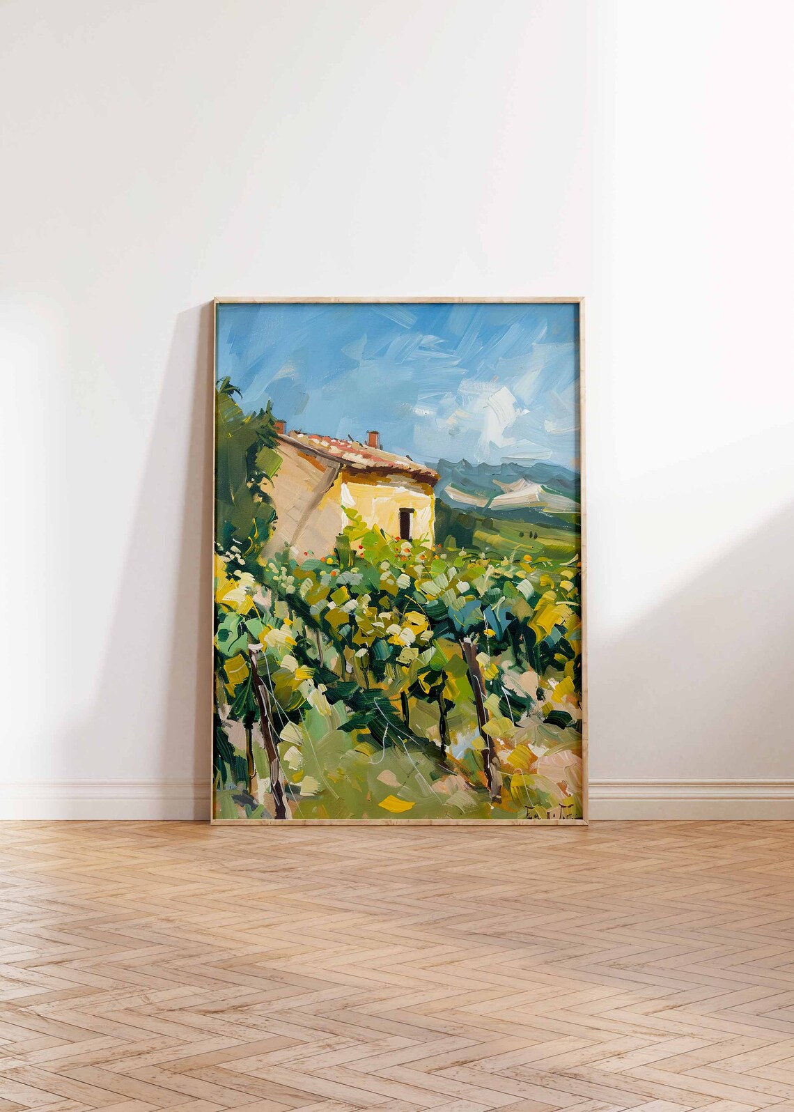 Impressionist Vineyard Farmhouse Art Poster Sunny Wine Country Scene - Image 2
