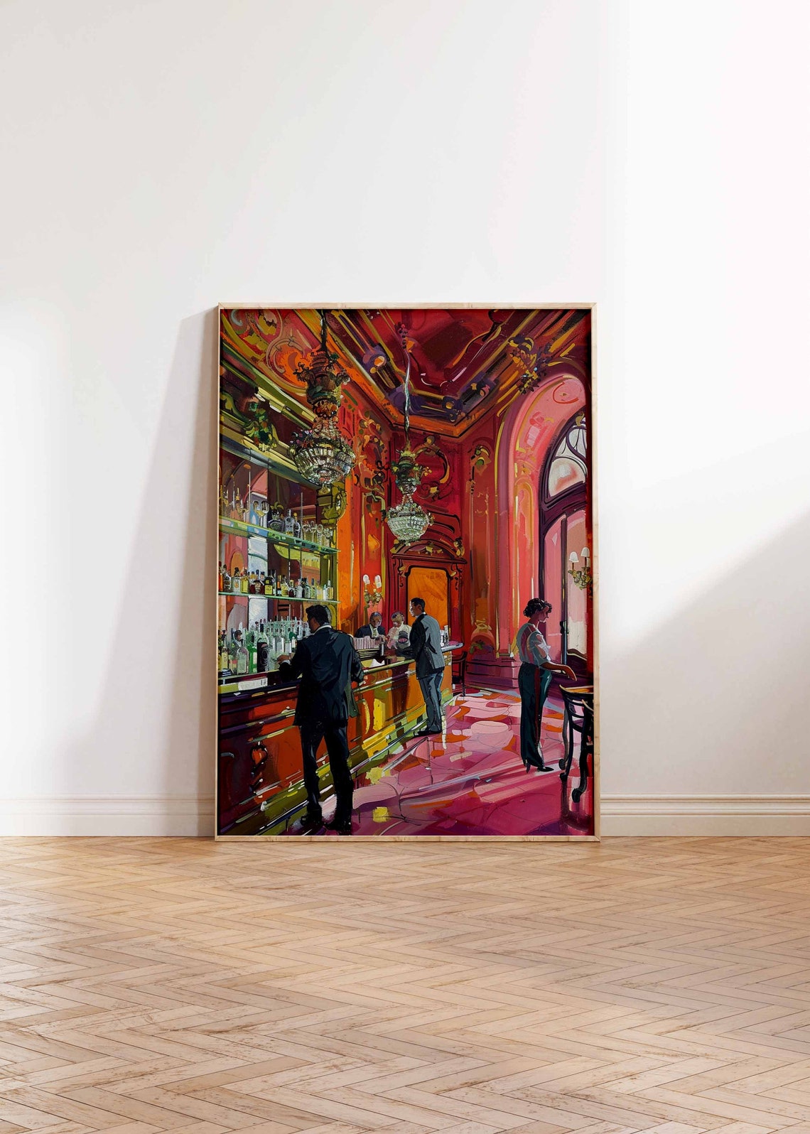 Grand Casino Bar Bartender Guests Red Night Bar Scene Poster - Image 2