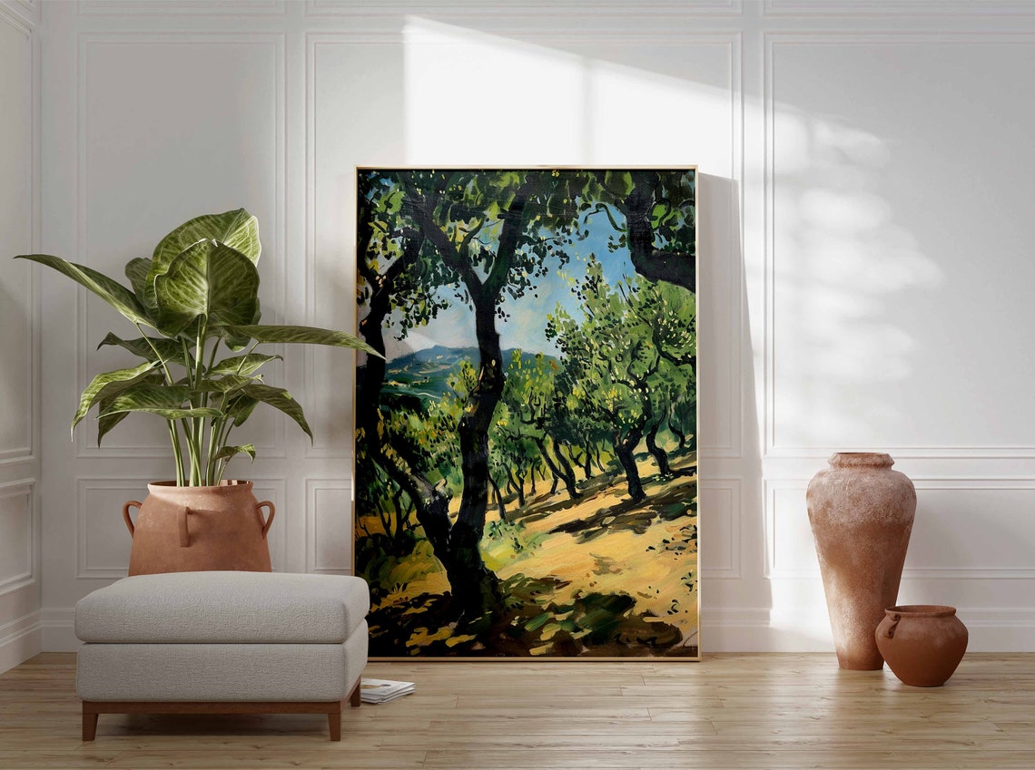 Olive Grove Valley With Distant Mountains Landscape Art Print - Image 3