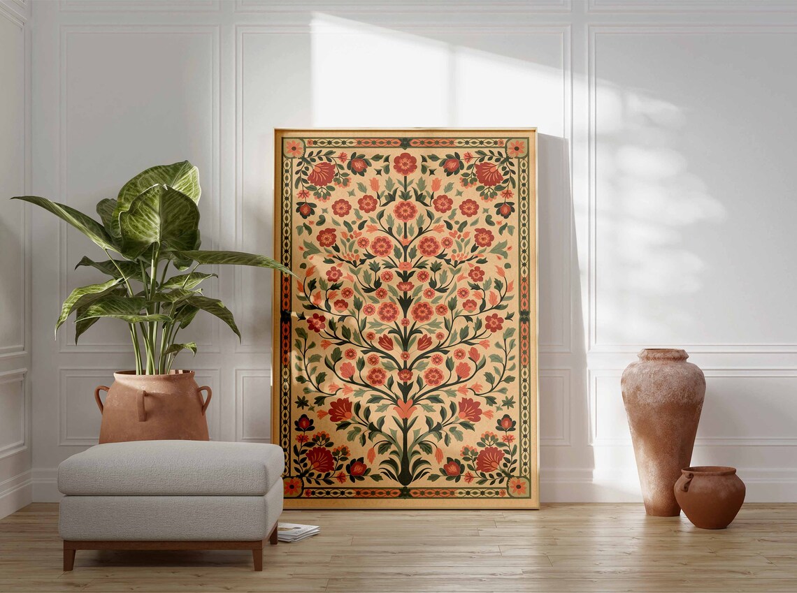 Indian Floral Tree Of Life Traditional Textile Art Poster Vintage - Image 2