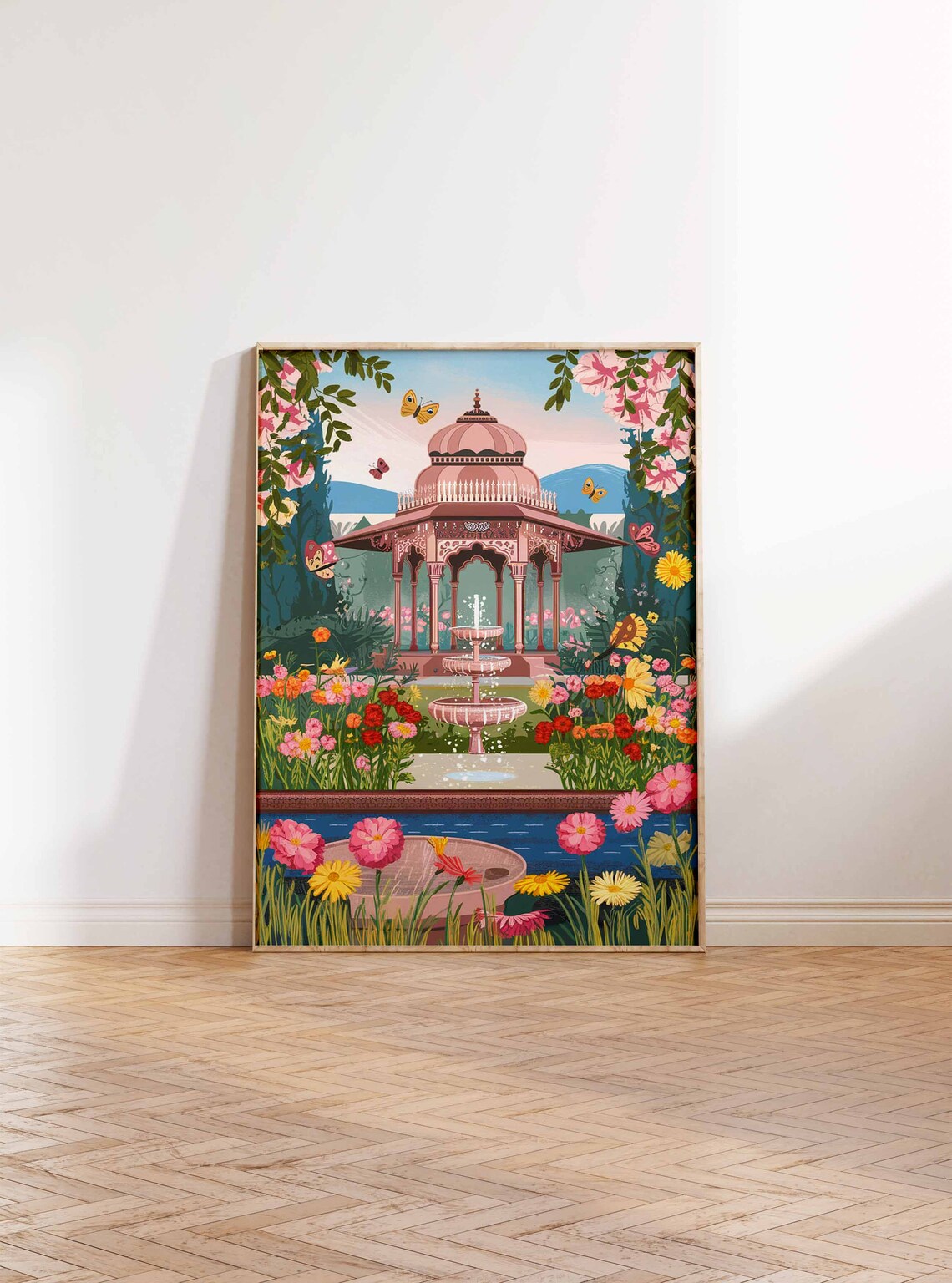 Indian Pavilion Butterfly Garden Fountain Traditional Poster - Image 2