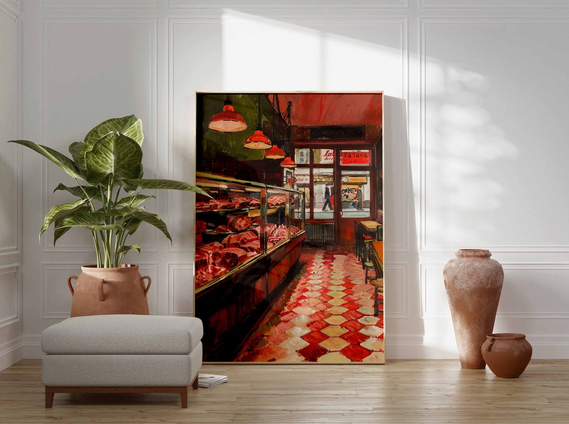 Vintage Butcher Shop Red Interior Meat Display Retro Art Print - Image 3