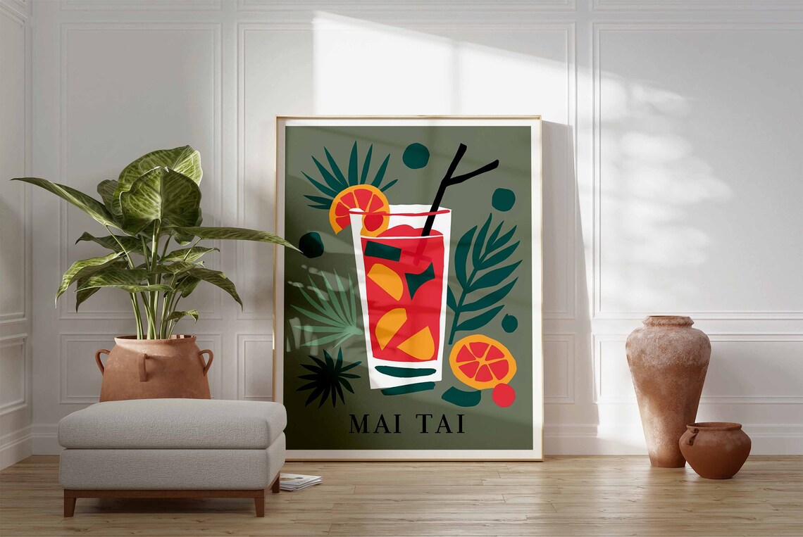 Mai Tai Red Tropical Glass Citrus Palm Retro Cocktail Bar Poster - Image 3