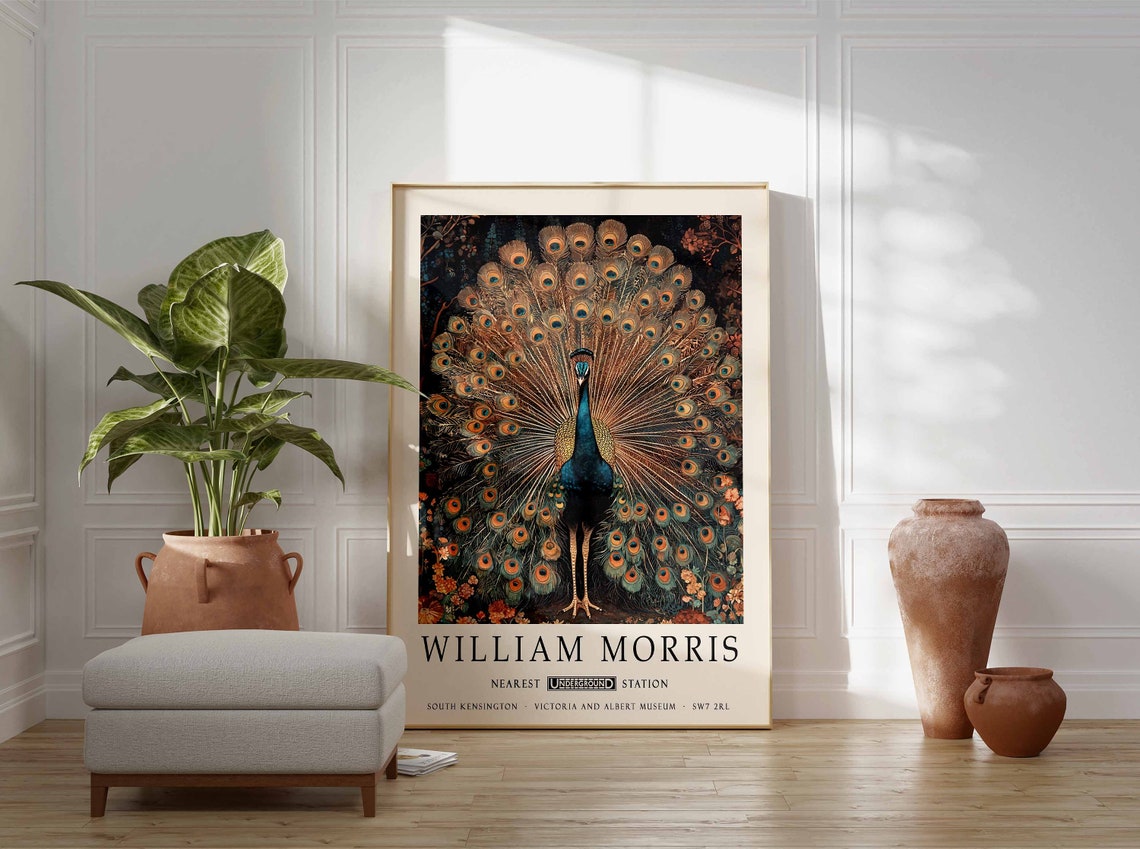 William Morris Peacock With Fully Fanned Tail Feathers Poster - Image 3