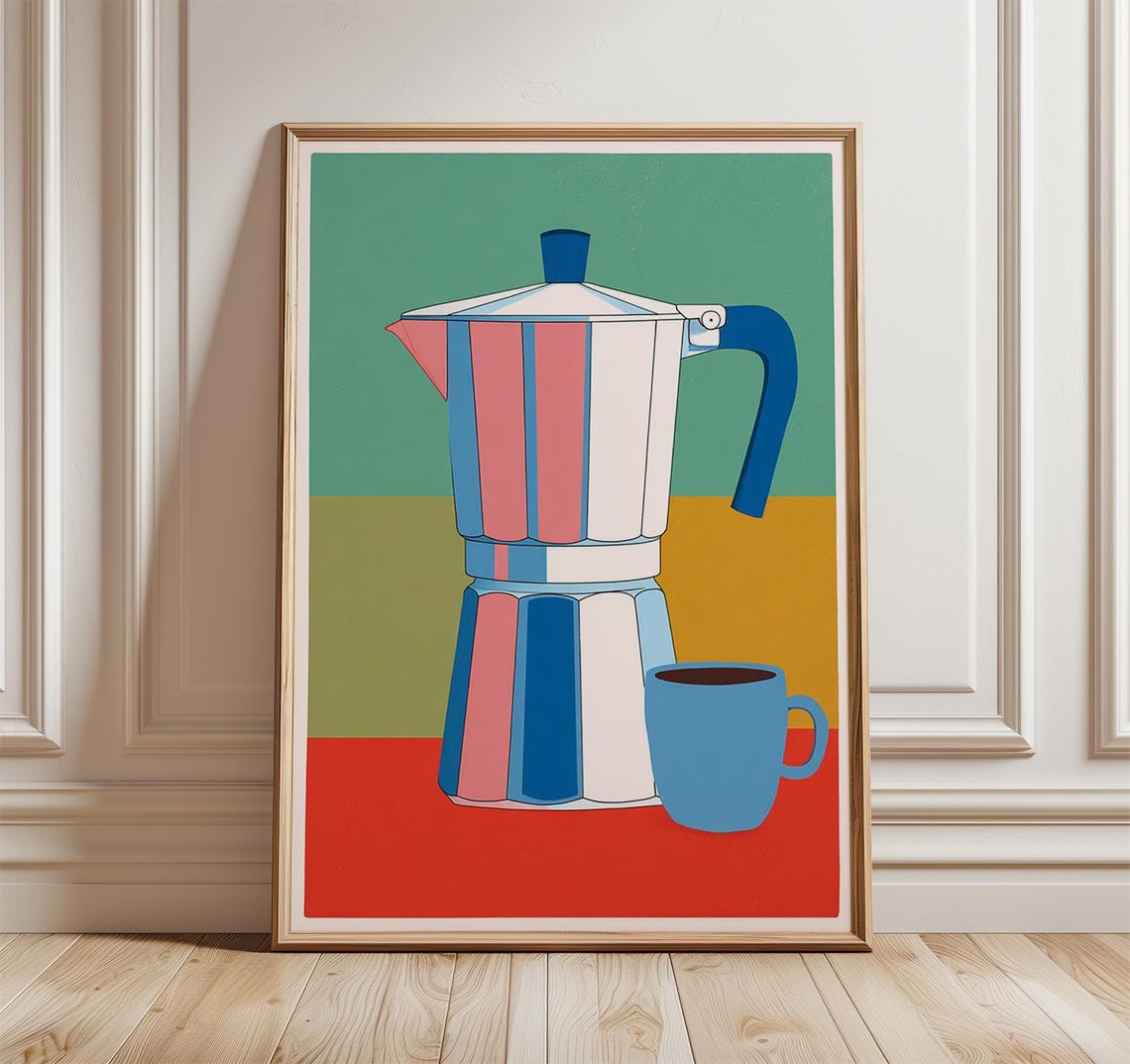 Retro Striped Moka Pot Coffee Maker Pop Art Kitchen Decor Poster