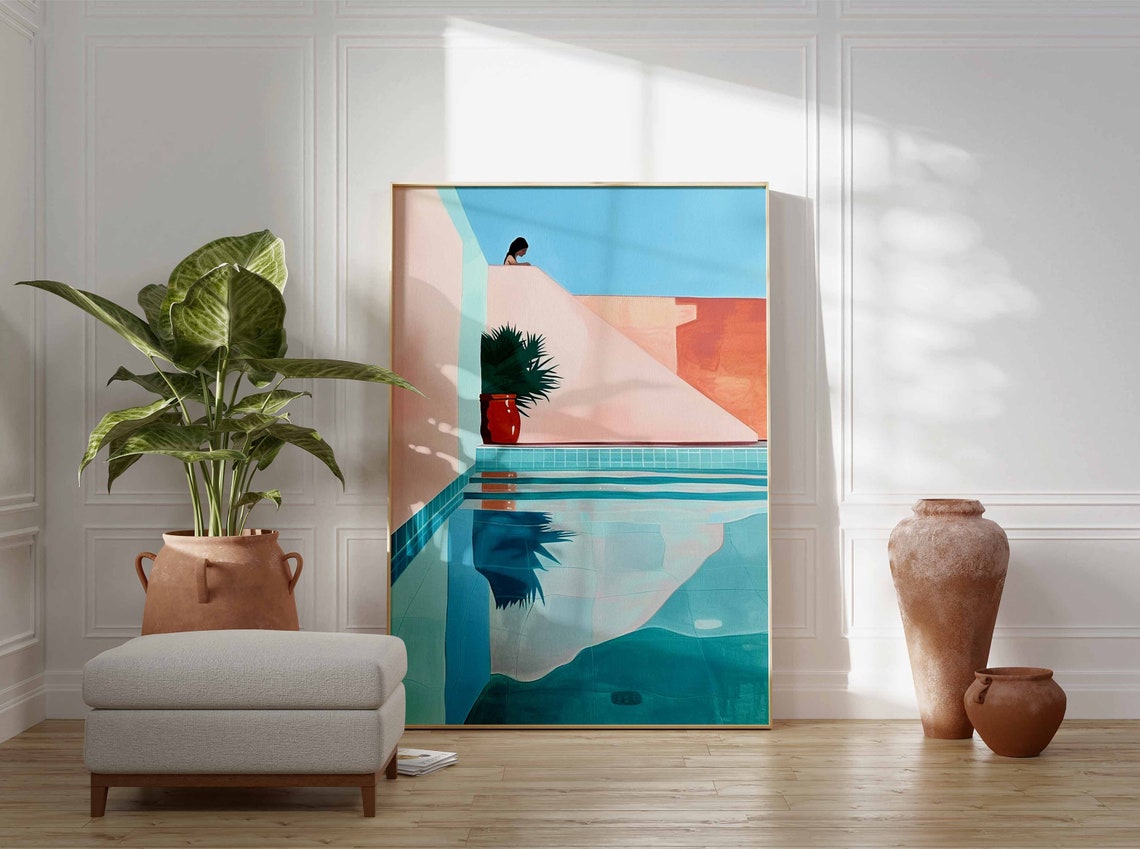 Pastel Palm Poolside Serene Blue Water Minimal Modern Poster - Image 2