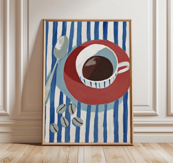 Modern Coffee Cup Art Print, Abstract Kitchen Decor