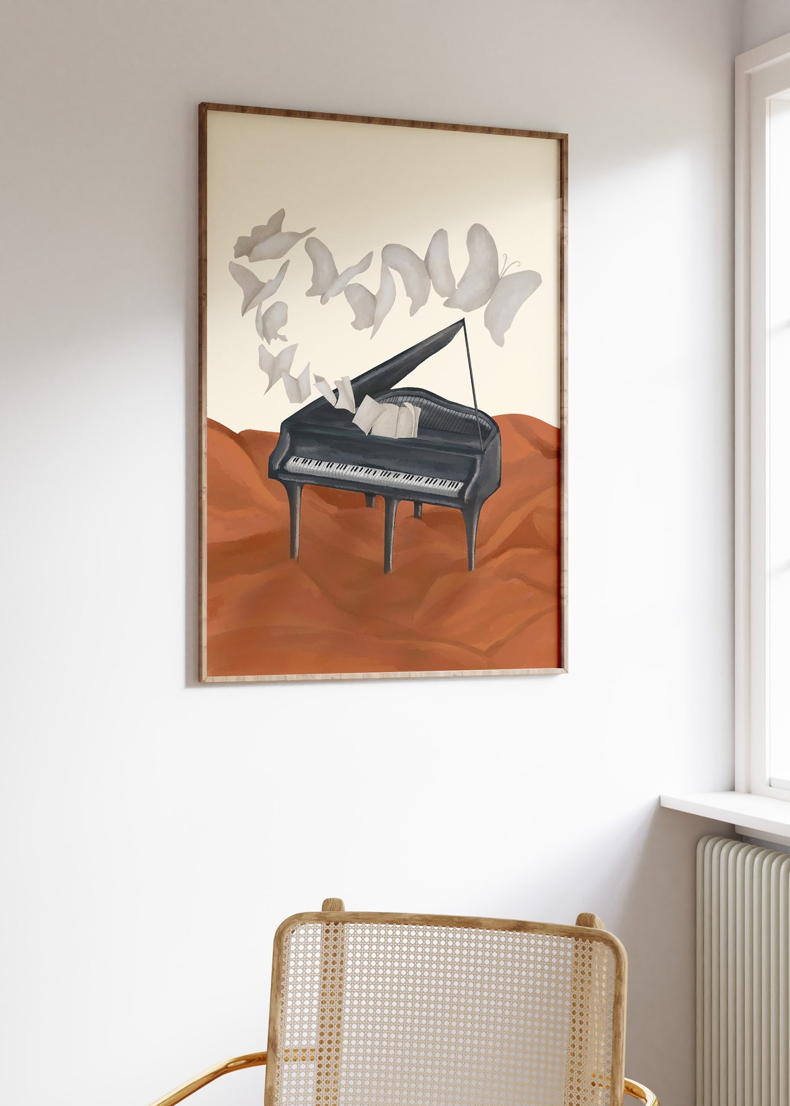 Black Grand Piano Flying Sheet Music Illustrated Music Art Poster - Image 3