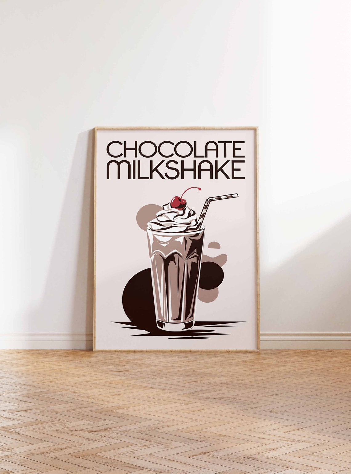Chocolate Milkshake Cherry Whipped Cream Retro Kitchen Poster - Image 2