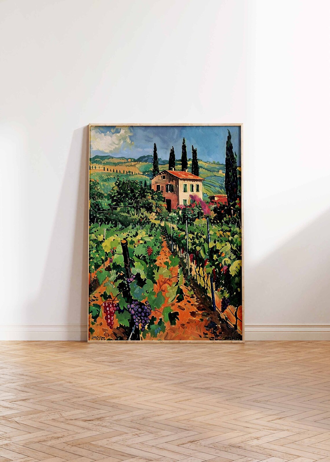 Tuscan Farmhouse Vineyard Art Poster Grape Harvest Country Scene - Image 2