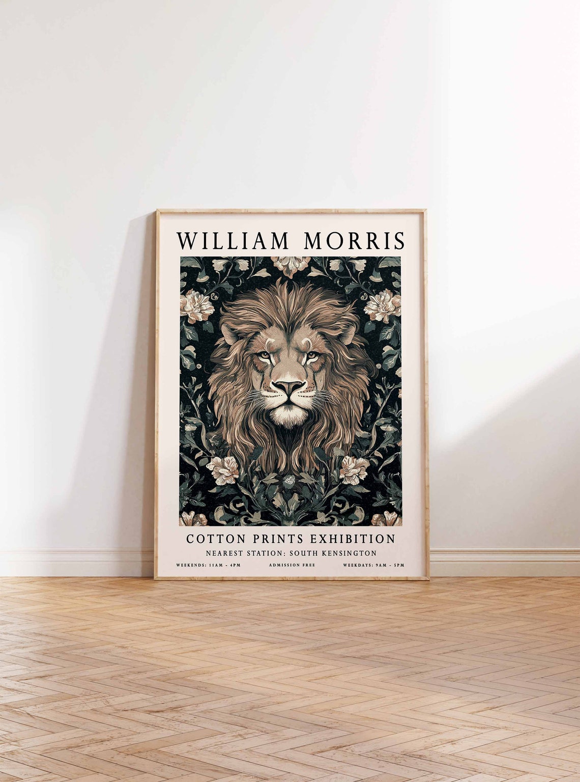 William Morris Style Lion Portrait Botanical Exhibition Wall Art - Image 2