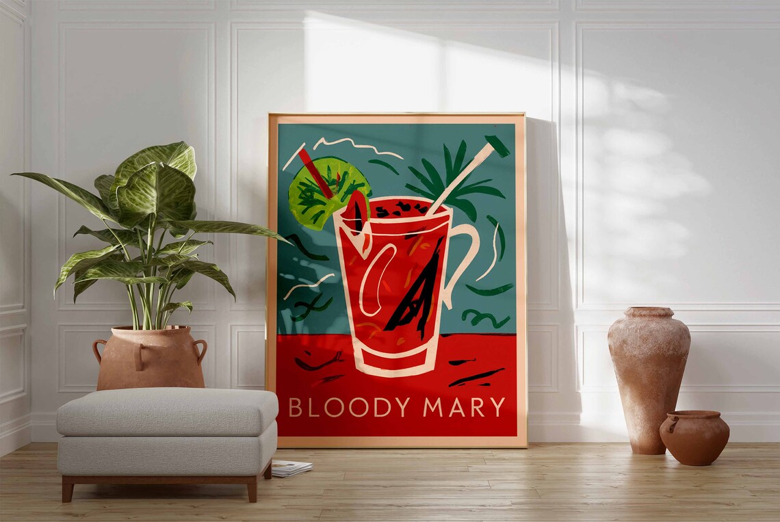 Bloody Mary Cocktail Retro Bar Art Drink Illustration Poster - Image 3