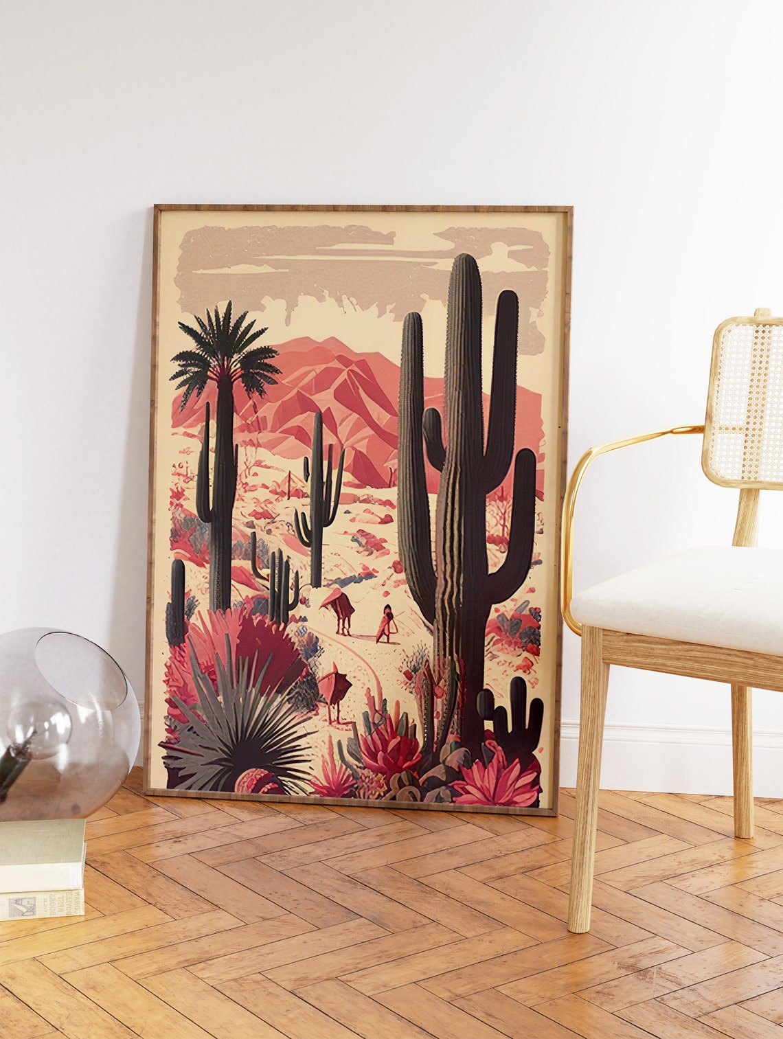 Mexican Desert Saguaro Cactus Palm Trees Vintage Travel Art Poster - Image 2