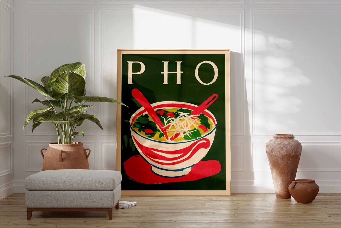 Vietnamese Pho Noodle Soup Bowl Red Chopsticks Food Art Poster - Image 3