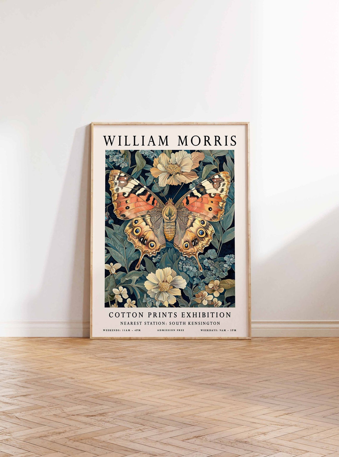 William Morris Orange Butterfly on Blue Foliage Exhibition Poster - Image 2