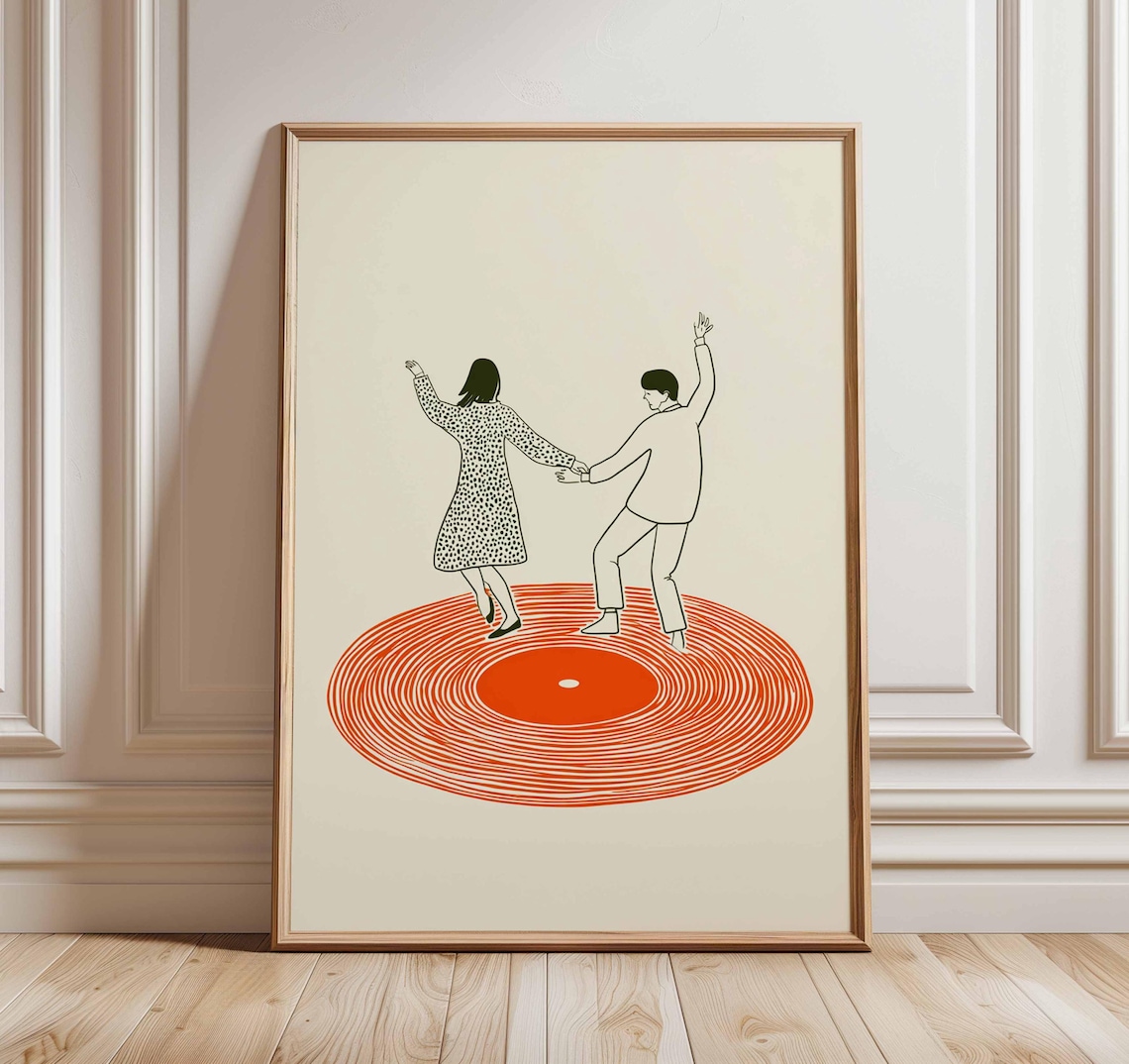 Dancing Couple Retro Record Player Art Print