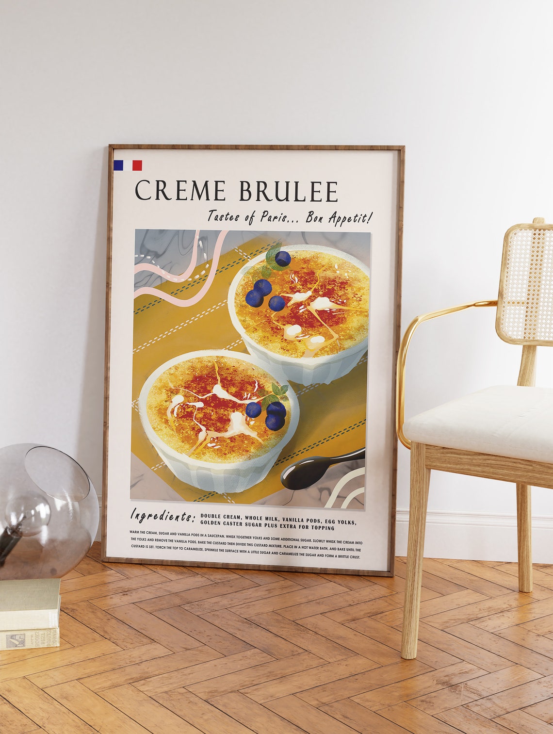 Creme Brulee Print French Dessert Recipe Art Paris Kitchen Decor - Image 3