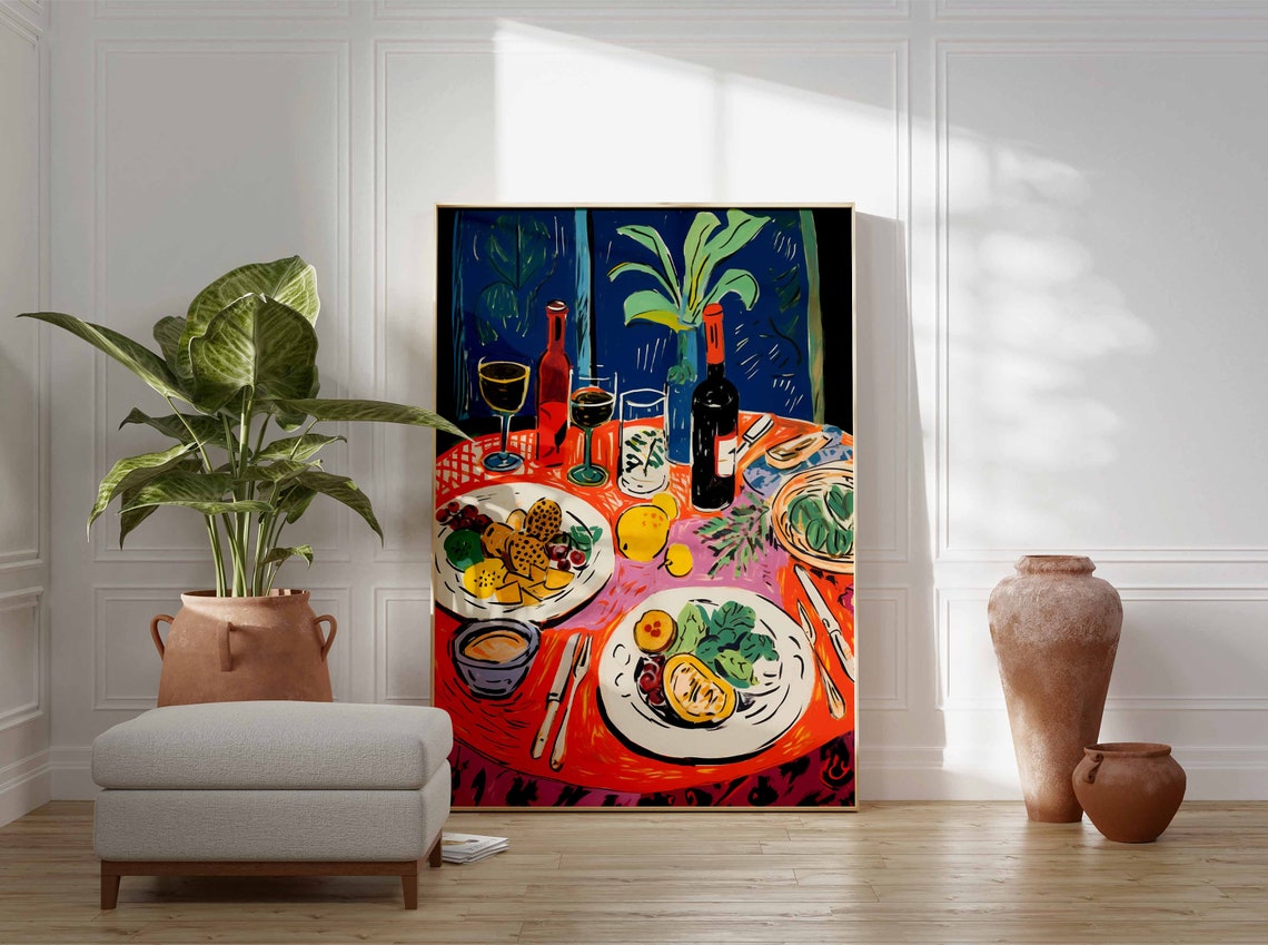Dinner Party Wine Bottles Feast Expressionist Table Art Poster - Image 3