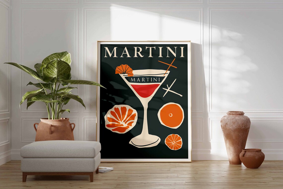Martini Red Cocktail Glass Orange Slices Retro Dark Bar Poster - Image 3