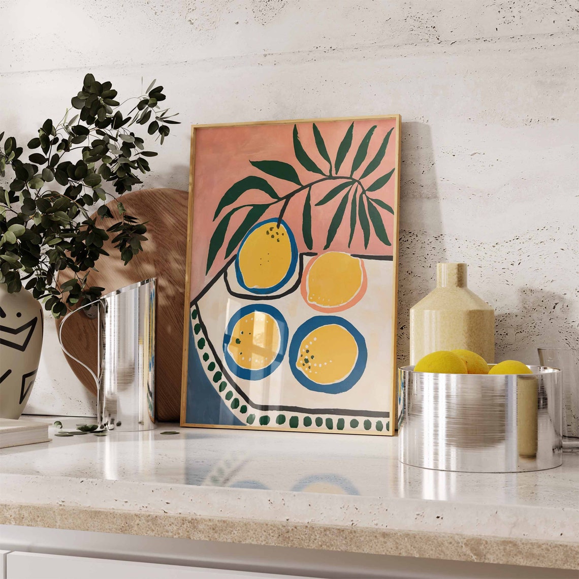 Pink Lemon Still Life Citrus Fruit Retro Kitchen Wall Art Decor - Image 2