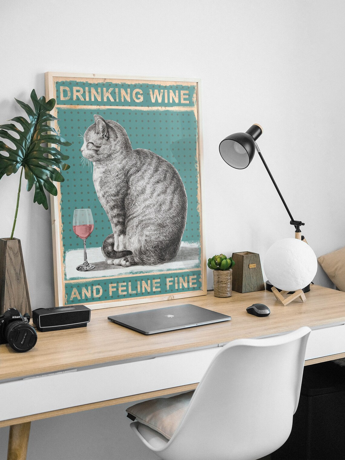Drinking Wine Cat Funny Cat Art Poster Print - Image 2