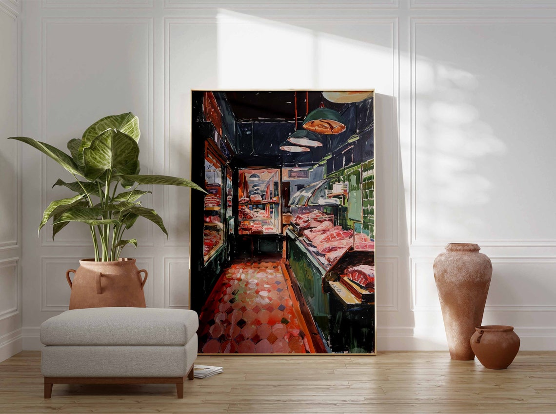 Vintage Butcher Shop Interior Meat Display Cases Retro Art Print - Image 3
